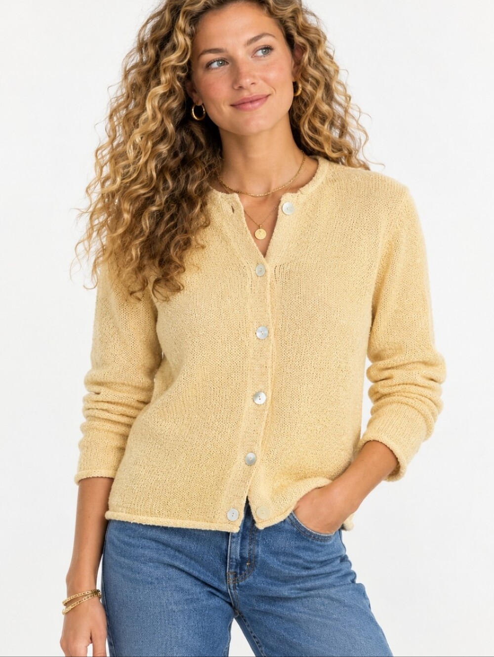 Vintage L.L. Bean Silk Cotton Cardigan Yellow Small